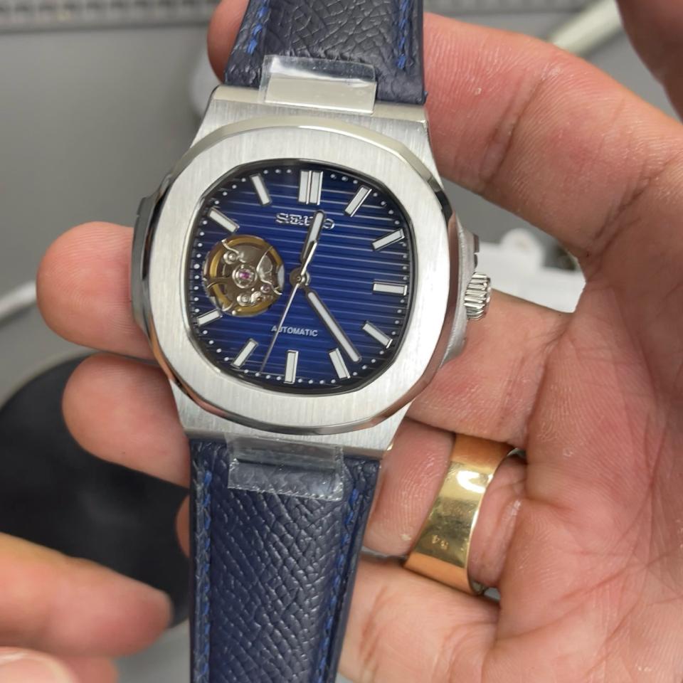Seikomod nautilus 39,5mm (navy-open hearth- dây da)-duoc-ban-tai-NGUYÊN độ đồng hồ (seikomod)