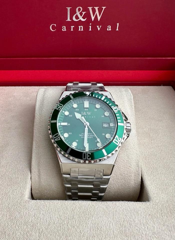 I&W Carnival 726G 41mm xanh lá-duoc-ban-tai-NGUYÊN độ đồng hồ (seikomod)
