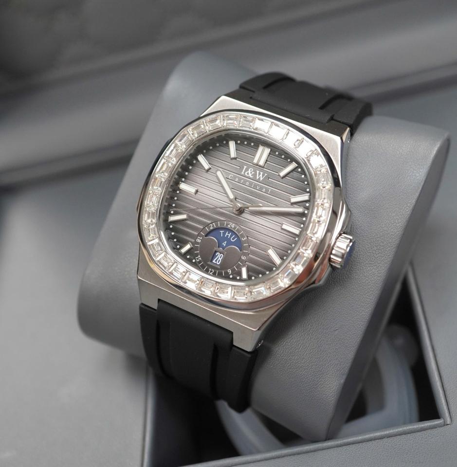 I&W Carnival IW735G mặt xám khói dây cao su-duoc-ban-tai-NGUYÊN độ đồng hồ (seikomod)