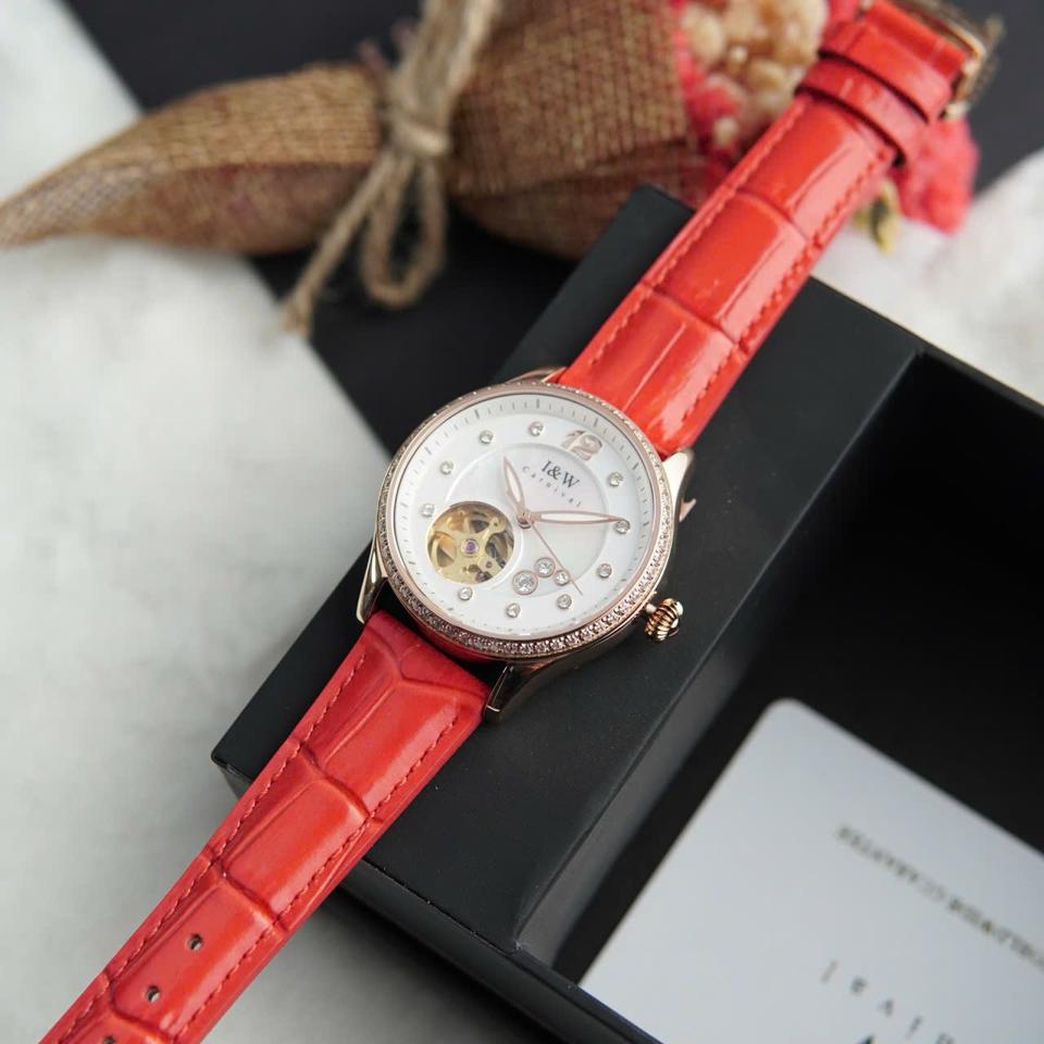 I&W Carnival IW573L 34mm nữ mặt xà cừ dây đỏ-duoc-ban-tai-NGUYÊN độ đồng hồ