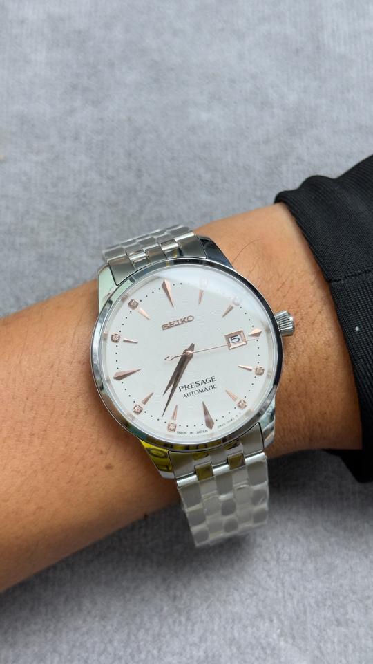 Seikomod Presage 40mm mặt trắng cọc số hồng thép-duoc-ban-tai-NGUYÊN độ đồng hồ