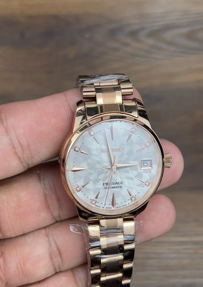 Seikomod Presage nữ 33mm cam cá hồi dây thép-duoc-ban-tai-NGUYÊN độ đồng hồ (seikomod)