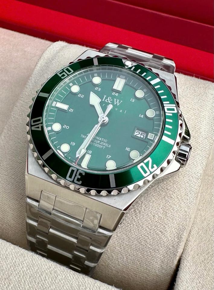 I&W Carnival 726G 41mm xanh lá-duoc-ban-tai-NGUYÊN độ đồng hồ (seikomod)