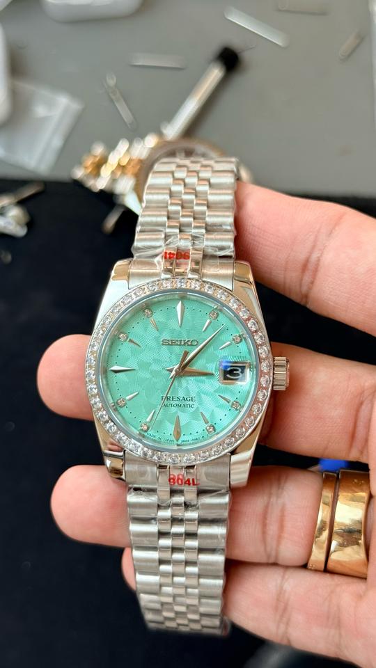 Seikomod DateJust xanh tiffany niềng đá-duoc-ban-tai-NGUYÊN độ đồng hồ (seikomod)