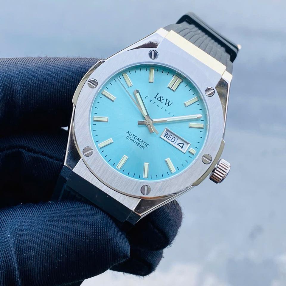 TIỂU HUBLOT I&W  CARNIVAL   IW55851   41mm viền trơn mặt xanh tiffany-duoc-ban-tai-NGUYÊN độ đồng hồ (seikomod)