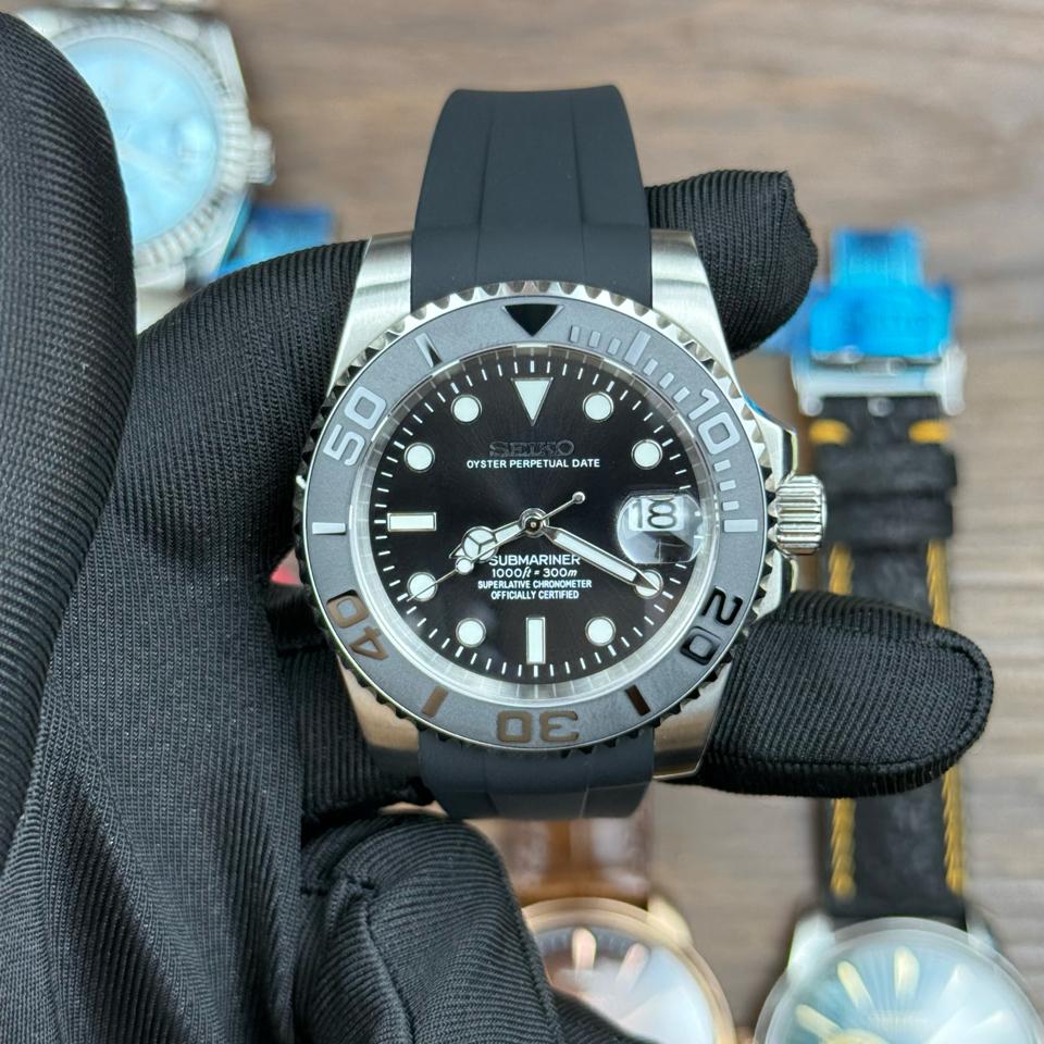 Seikomod Submariner 41mm đen niềng nhám-duoc-ban-tai-NGUYÊN độ đồng hồ (seikomod)