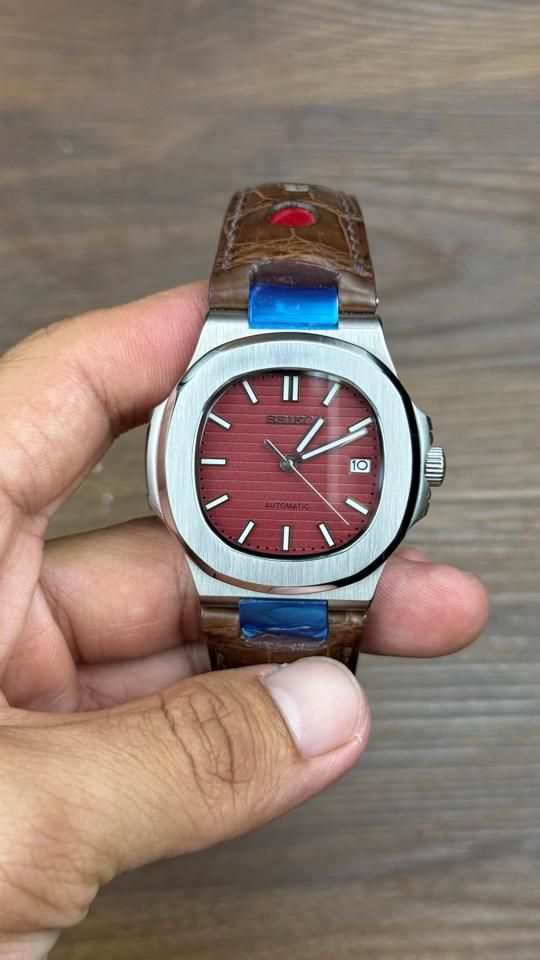 Seikomod Nautilus 39,5mm mặt đỏ-duoc-ban-tai-NGUYÊN độ đồng hồ (seikomod)