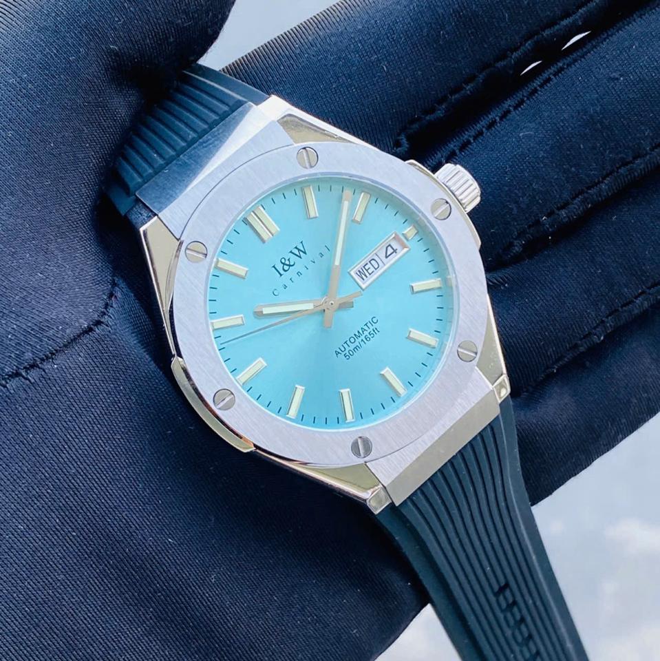 TIỂU HUBLOT I&W  CARNIVAL   IW55851   41mm viền trơn mặt xanh tiffany-duoc-ban-tai-NGUYÊN độ đồng hồ (seikomod)