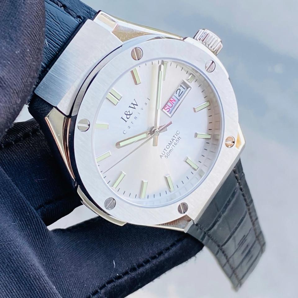 TIỂU HUBLOT I&W  CARNIVAL   IW55851   41mm viền trơn mặt trắng dây da-duoc-ban-tai-NGUYÊN độ đồng hồ (seikomod)