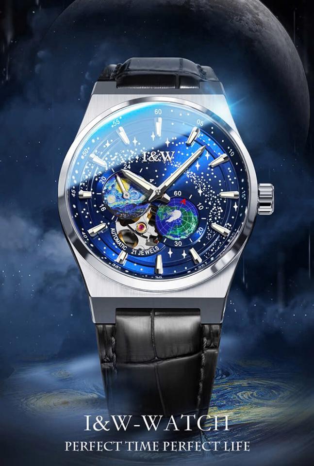 I&W Carnival Earth Blue Dial IW708G 41mm dây da-duoc-ban-tai-NGUYÊN độ đồng hồ (seikomod)