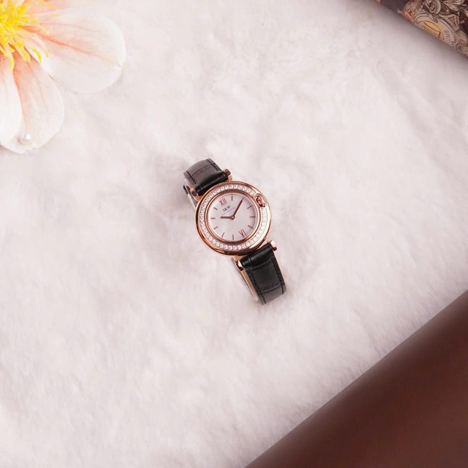 I&W Carnival IW3011L nữ 27mm mặt trắng dây đen-duoc-ban-tai-NGUYÊN độ đồng hồ
