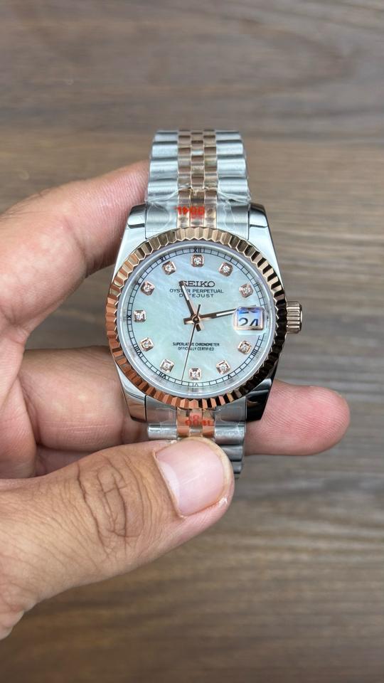 Seikomod DateJust demi vàng hồng xà cừ trắng-duoc-ban-tai-NGUYÊN độ đồng hồ (seikomod)