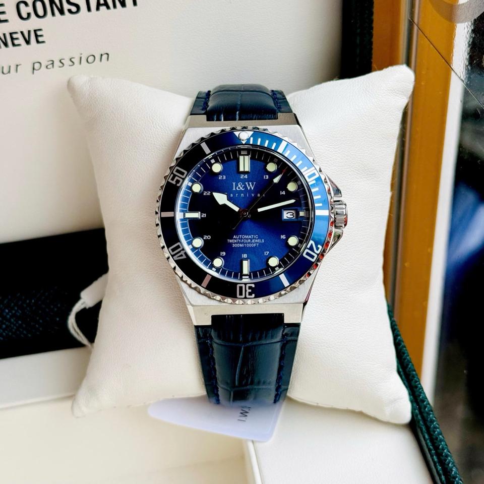 I&W Carnival 726G 41mm xanh navy dây da-duoc-ban-tai-NGUYÊN độ đồng hồ (seikomod)