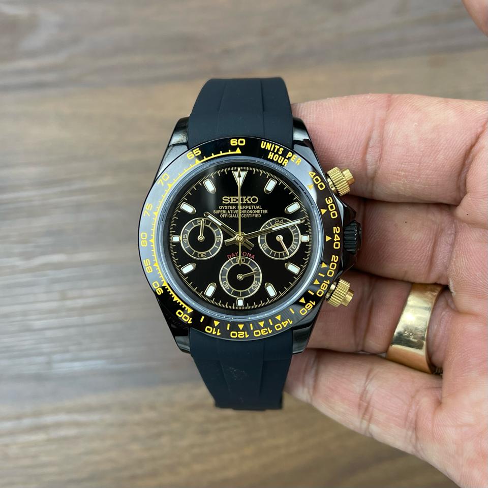 Seikomod  Daytona 39mm vàng đen-duoc-ban-tai-NGUYÊN độ đồng hồ (seikomod)