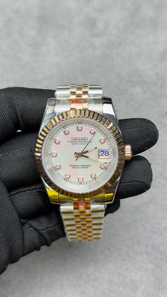 Seikomod DateJust xà cừ trắng demi hồng-duoc-ban-tai-NGUYÊN độ đồng hồ
