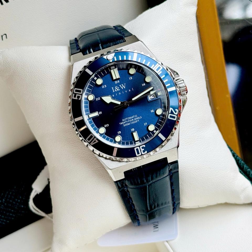 I&W Carnival 726G 41mm xanh navy dây da-duoc-ban-tai-NGUYÊN độ đồng hồ (seikomod)