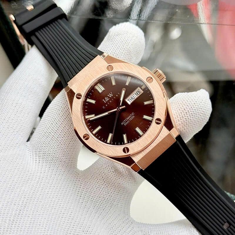  I&W Carnival  IW55851G 41mm niềng trơn nâu chocolate -duoc-ban-tai-NGUYÊN độ đồng hồ (seikomod)