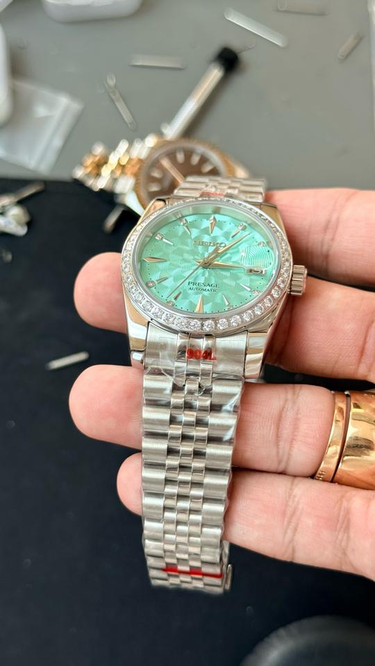Seikomod DateJust xanh tiffany niềng đá-duoc-ban-tai-NGUYÊN độ đồng hồ (seikomod)