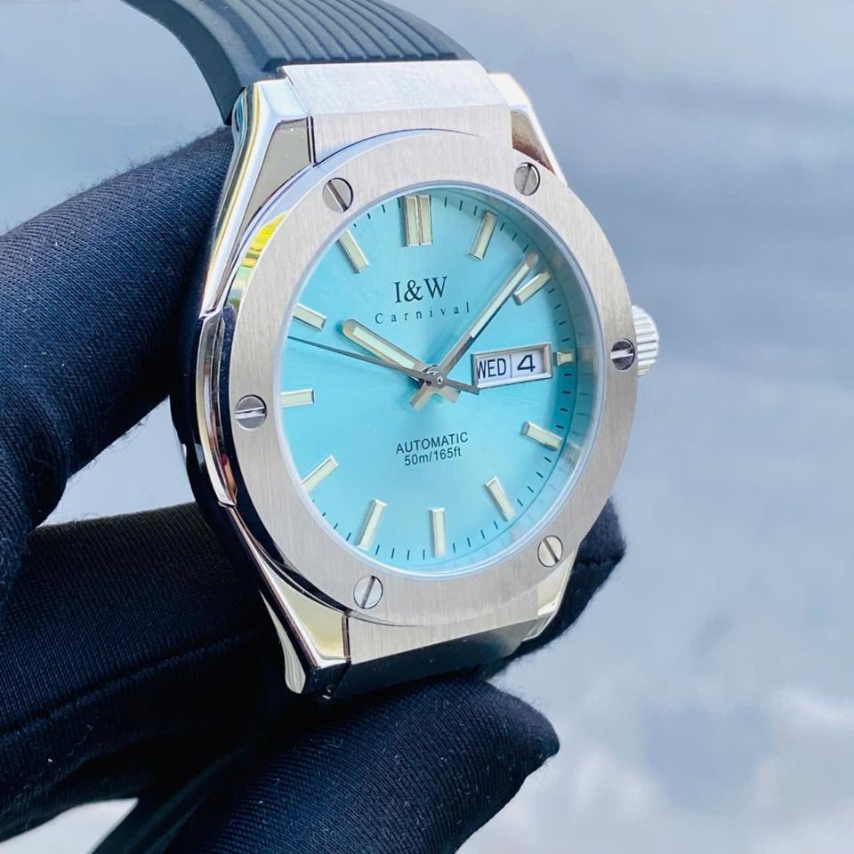 TIỂU HUBLOT I&W  CARNIVAL   IW55851   41mm viền trơn mặt xanh tiffany-duoc-ban-tai-NGUYÊN độ đồng hồ (seikomod)