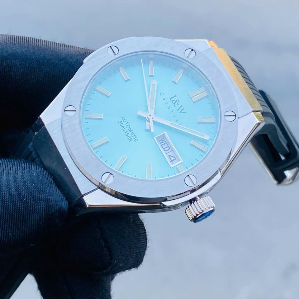 TIỂU HUBLOT I&W  CARNIVAL   IW55851   41mm viền trơn mặt xanh tiffany-duoc-ban-tai-NGUYÊN độ đồng hồ (seikomod)