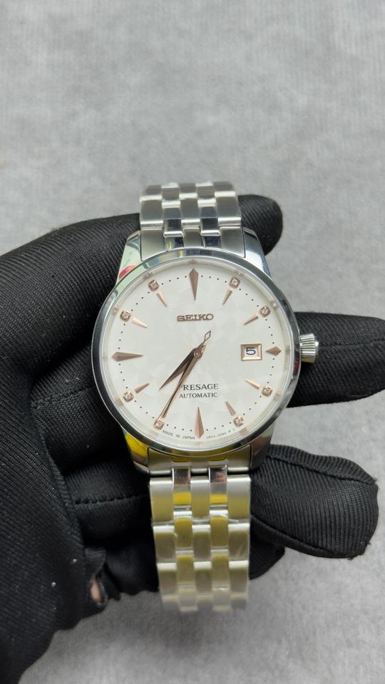Seikomod Presage 40mm mặt trắng cọc số hồng thép-duoc-ban-tai-NGUYÊN độ đồng hồ