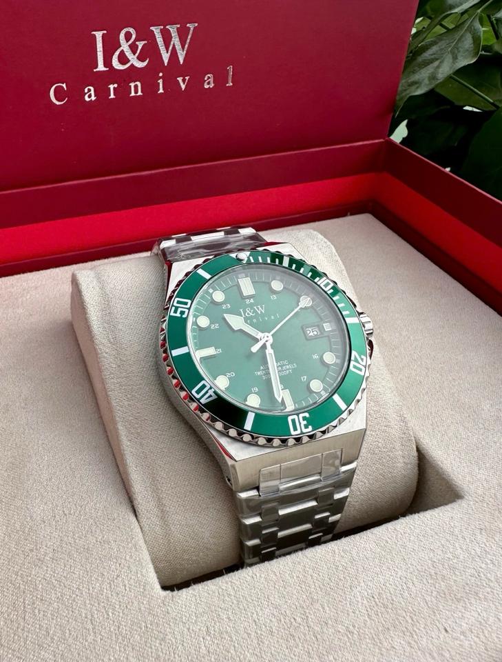 I&W Carnival 726G 41mm xanh lá-duoc-ban-tai-NGUYÊN độ đồng hồ (seikomod)