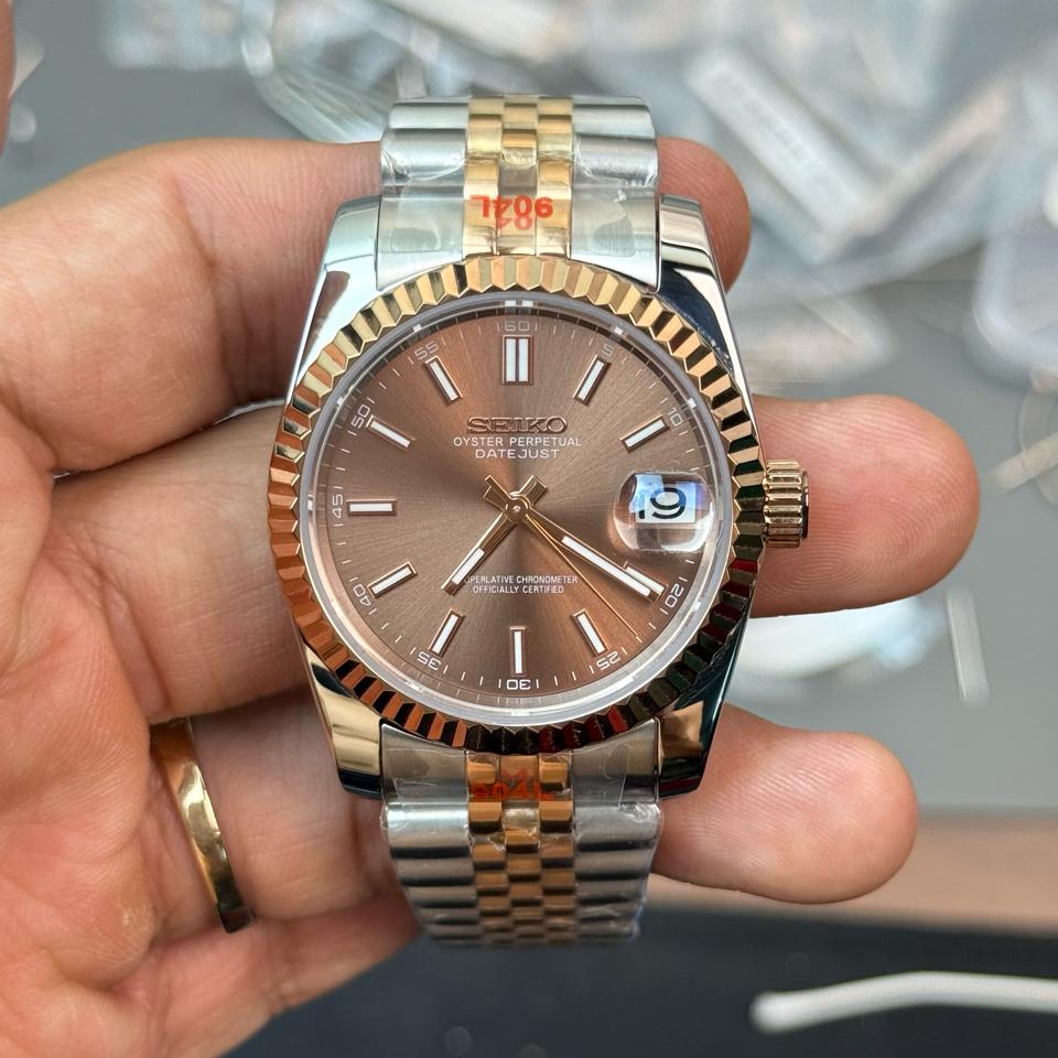 Seikomod DateJust socola demi rose-duoc-ban-tai-NGUYÊN độ đồng hồ (seikomod)
