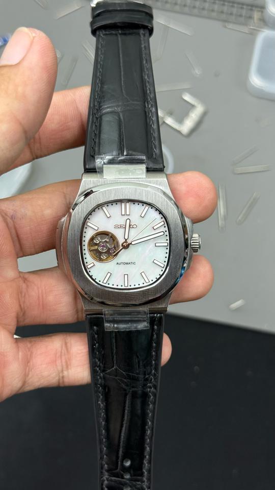 Seikomod Nautilus 39,5mm xà cừ trắng-duoc-ban-tai-NGUYÊN độ đồng hồ (seikomod)