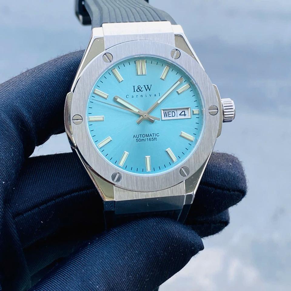 TIỂU HUBLOT I&W  CARNIVAL   IW55851   41mm viền trơn mặt xanh tiffany-duoc-ban-tai-NGUYÊN độ đồng hồ (seikomod)