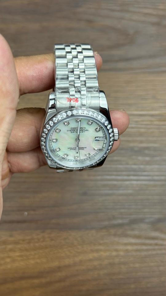 Seikomod DateJust xà cừ trắng niềng đá-duoc-ban-tai-NGUYÊN độ đồng hồ (seikomod)