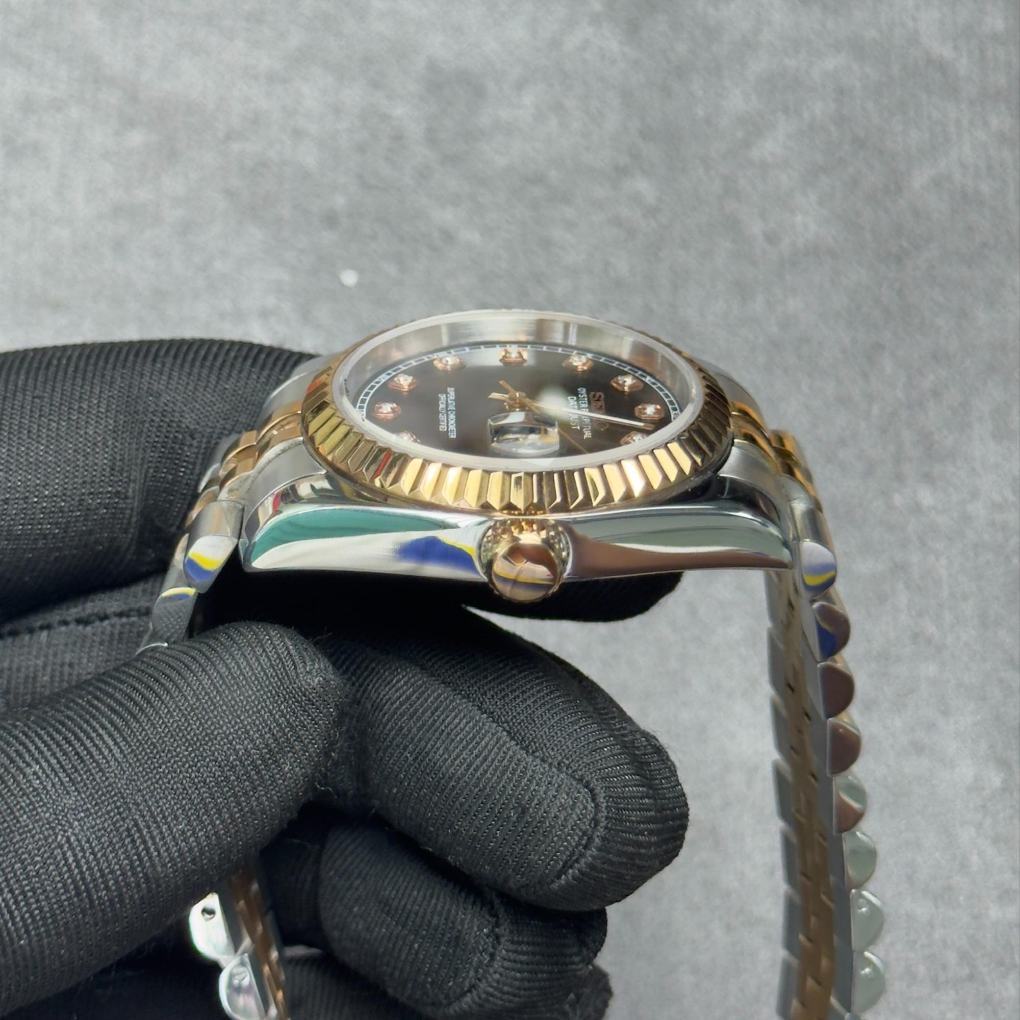 Seikomod DateJust socola demi vàng cọc đá mặt đen-duoc-ban-tai-NGUYÊN độ đồng hồ