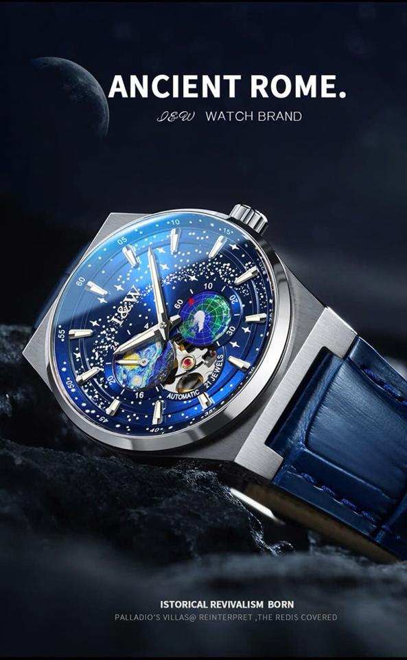 I&W Carnival Earth Blue Dial IW708G 41mm dây da-duoc-ban-tai-NGUYÊN độ đồng hồ (seikomod)