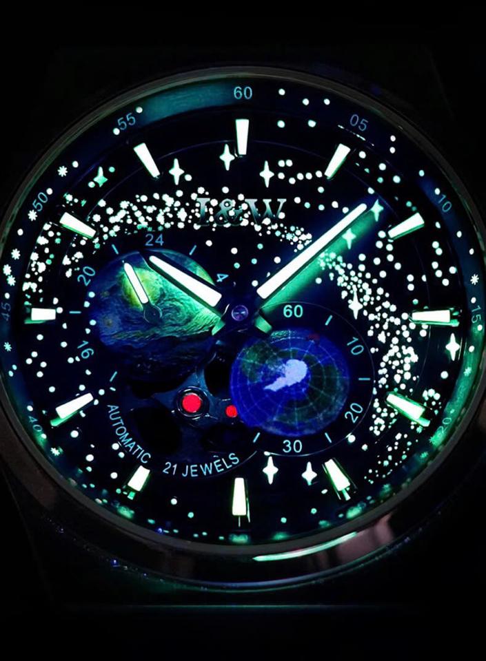 I&W Carnival Earth Blue Dial IW708G 41mm dây da-duoc-ban-tai-NGUYÊN độ đồng hồ (seikomod)