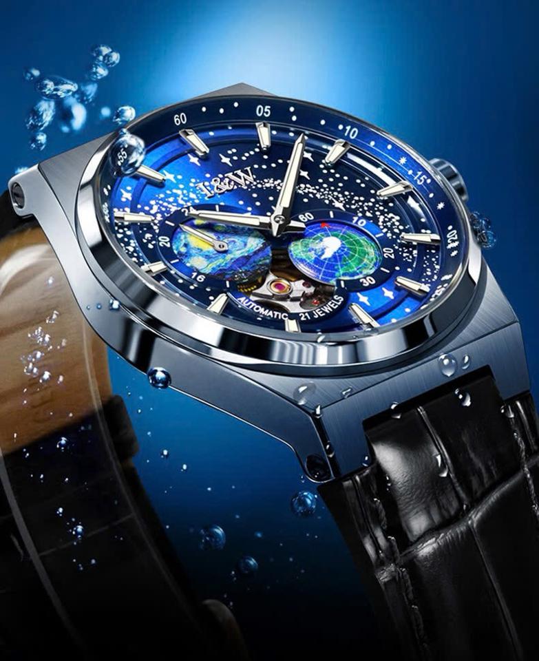 I&W Carnival Earth Blue Dial IW708G 41mm dây da-duoc-ban-tai-NGUYÊN độ đồng hồ (seikomod)