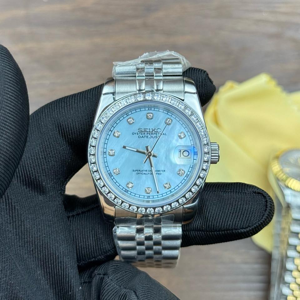 Seikomod DateJust xà cừ xanh-duoc-ban-tai-NGUYÊN độ đồng hồ (seikomod)