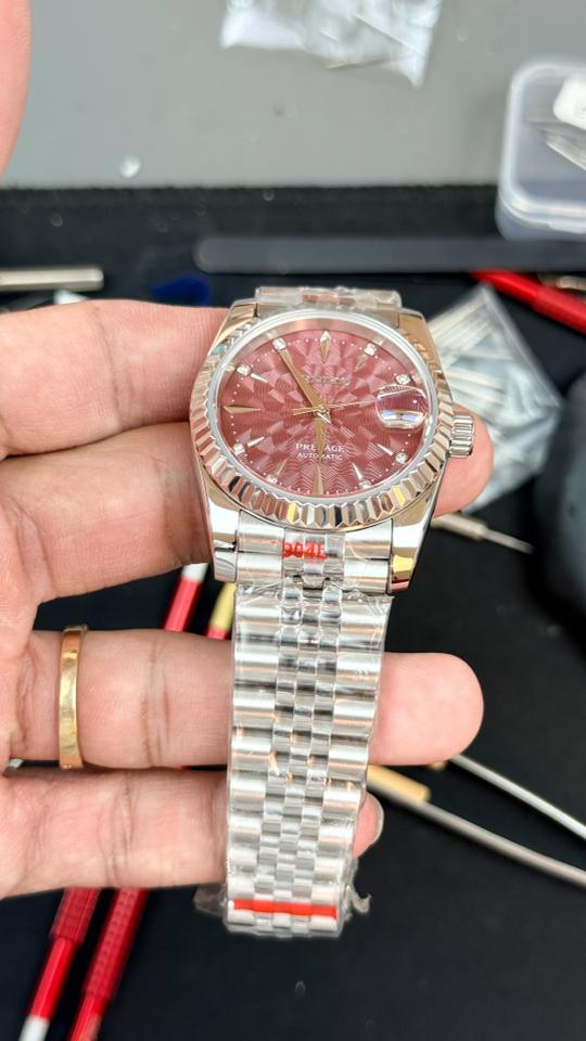 Seikomod DateJust dây 2 khúc v3 đời mới mặt đỏ mận-duoc-ban-tai-NGUYÊN độ đồng hồ