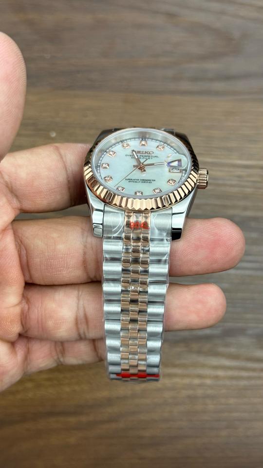 Seikomod DateJust demi vàng hồng xà cừ trắng-duoc-ban-tai-NGUYÊN độ đồng hồ (seikomod)