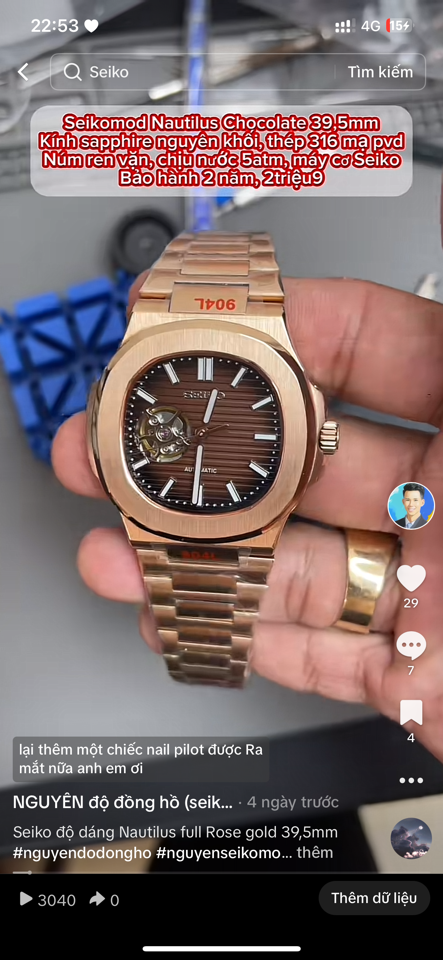 Seikomod nautilus 39,5mm socola-duoc-ban-tai-NGUYÊN độ đồng hồ (seikomod)