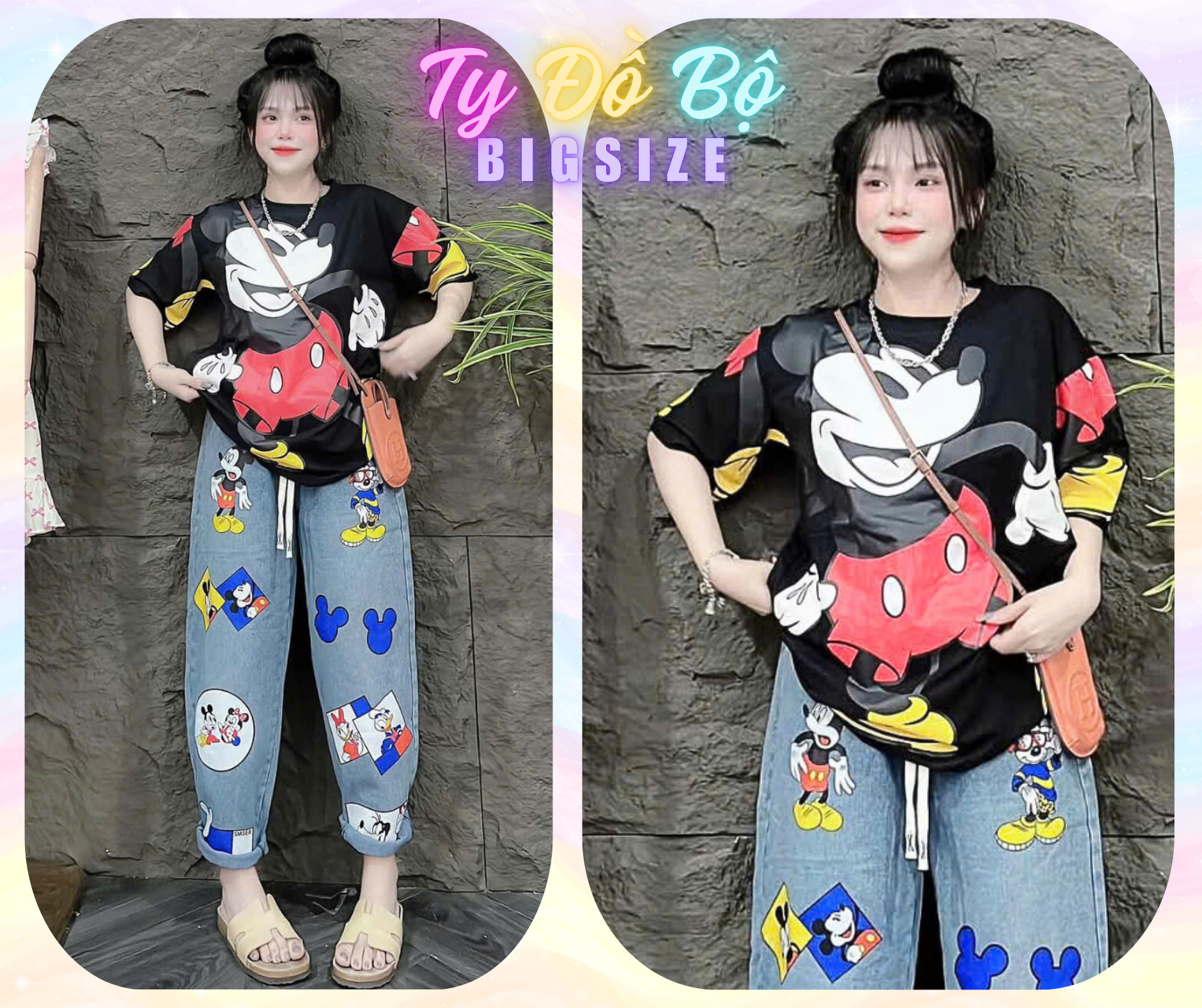 Set jeans dài mickey icon xanh dương-duoc-ban-tai-Ty Đồ Bộ Bigsize