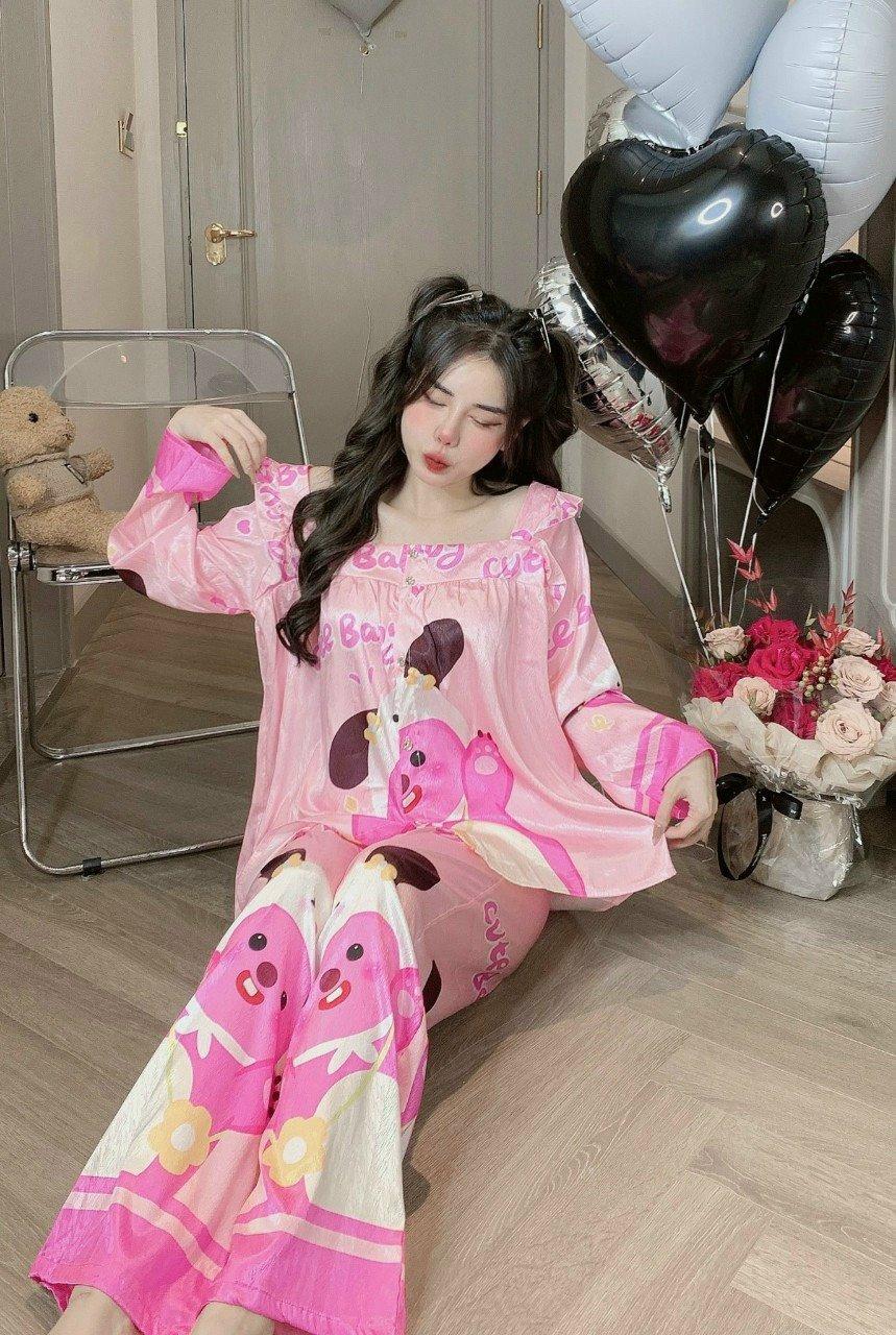 Set pijama lụa xước tiểu thư họa tiết-duoc-ban-tai-Ty Đồ Bộ Bigsize