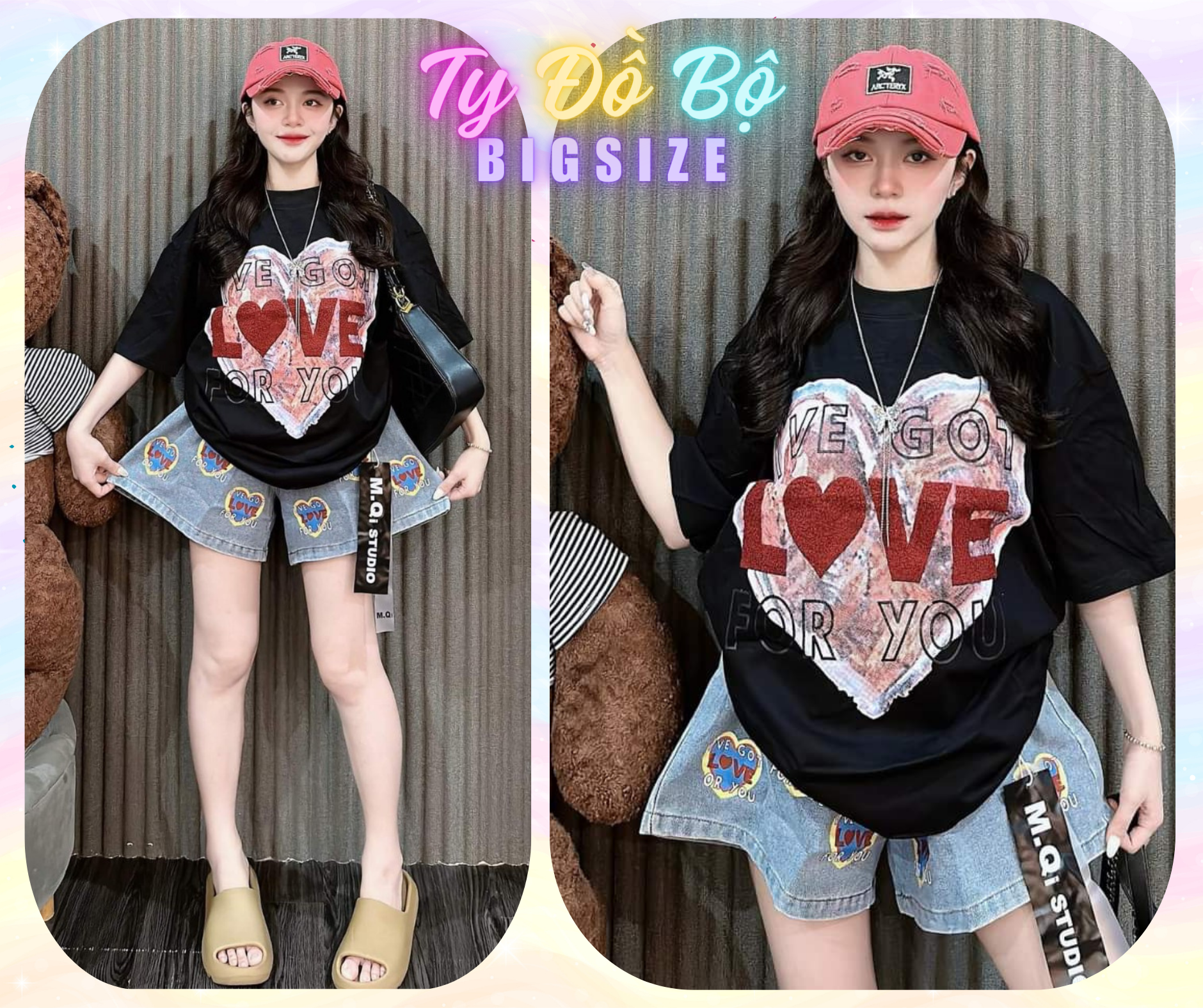 Set jeans đùi LOVE-duoc-ban-tai-Ty Đồ Bộ Bigsize