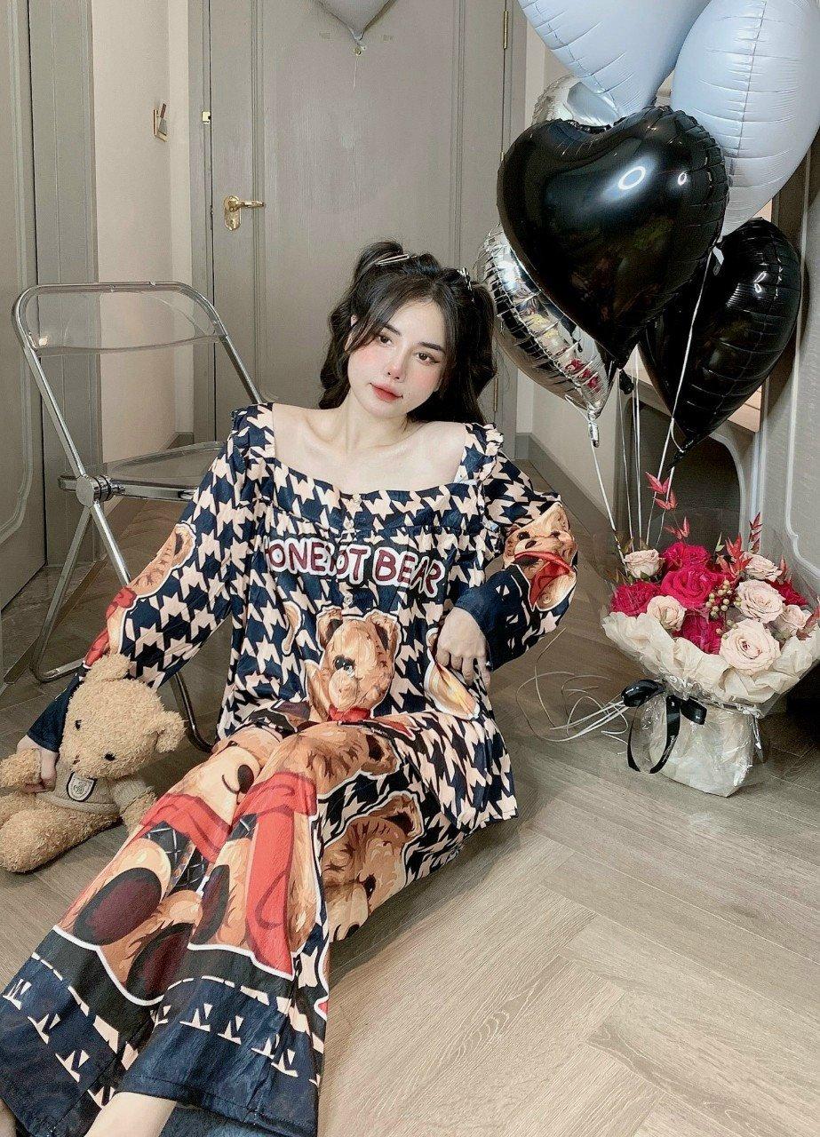 Set pijama lụa xước tiểu thư họa tiết-duoc-ban-tai-Ty Đồ Bộ Bigsize