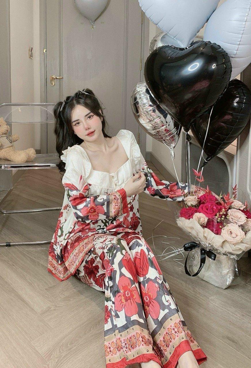 Set pijama lụa xước tiểu thư họa tiết-duoc-ban-tai-Ty Đồ Bộ Bigsize