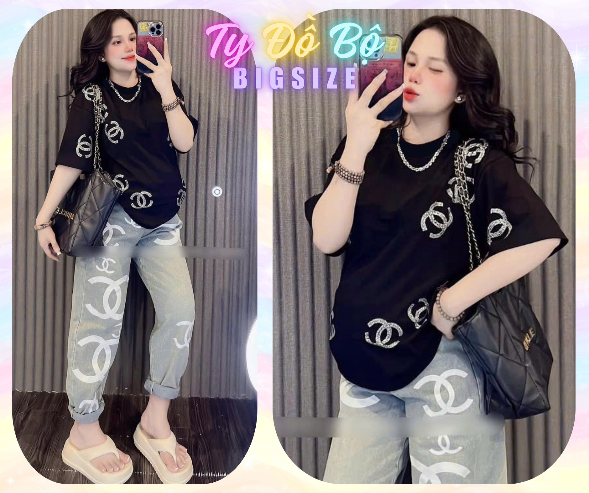 Set jeans dài baggy icon chanel-duoc-ban-tai-Ty Đồ Bộ Bigsize