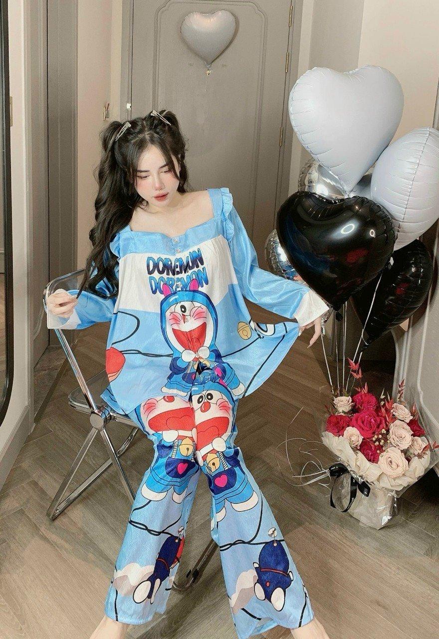 Set pijama lụa xước tiểu thư họa tiết-duoc-ban-tai-Ty Đồ Bộ Bigsize