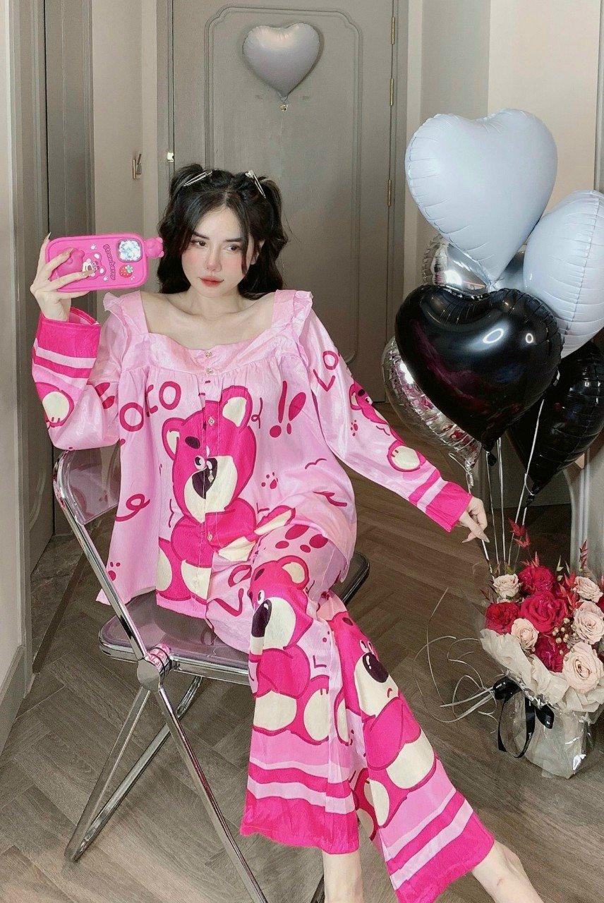 Set pijama lụa xước tiểu thư họa tiết-duoc-ban-tai-Ty Đồ Bộ Bigsize