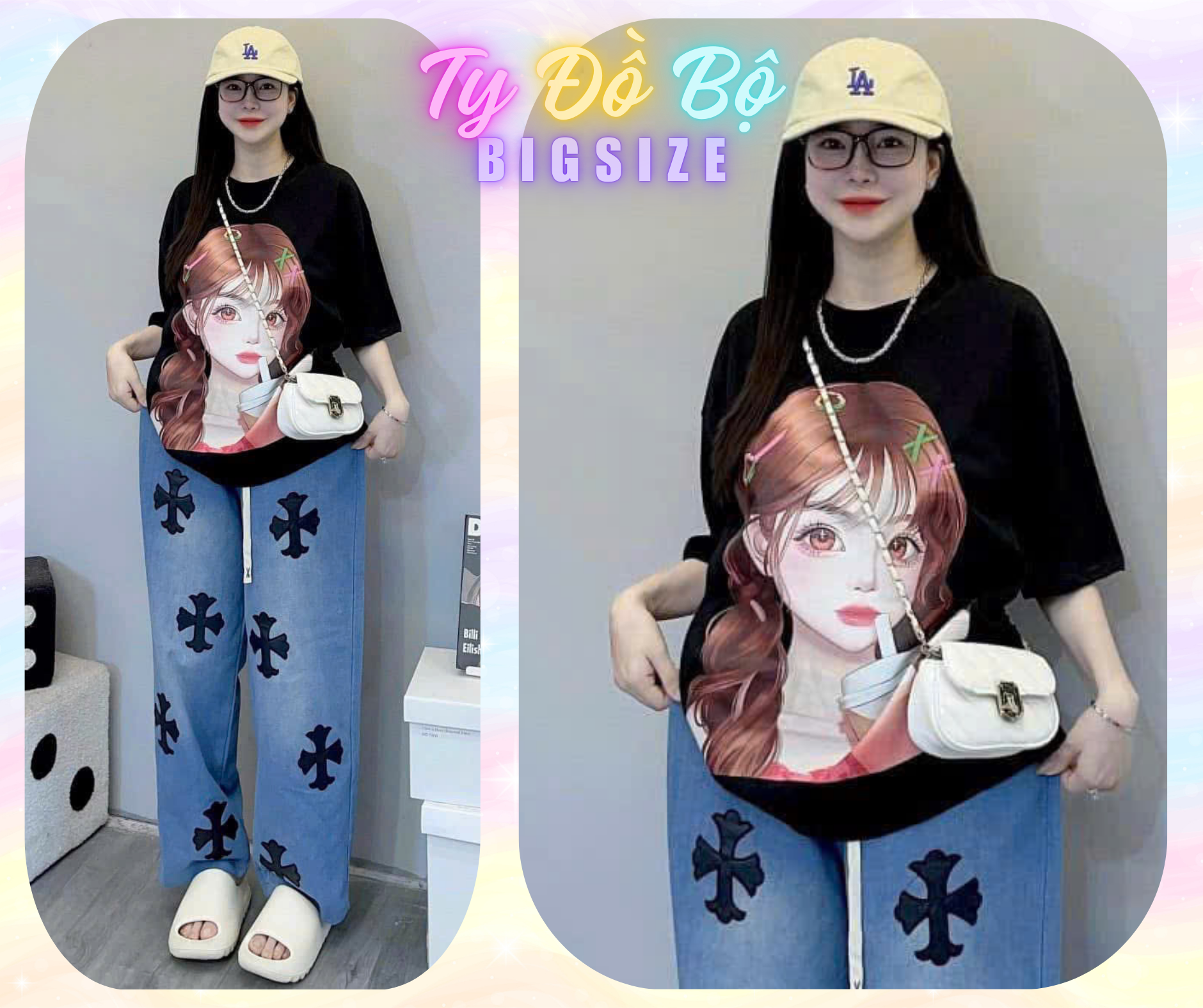 Set jeans dài cô gái quần chữ thập-duoc-ban-tai-Ty Đồ Bộ Bigsize