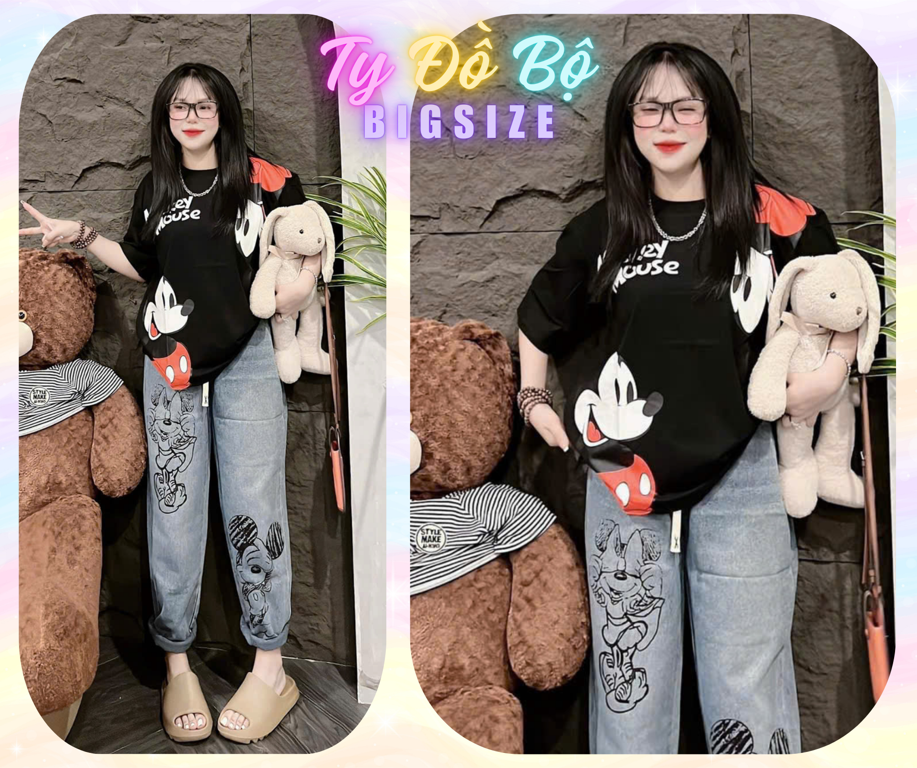 Set jeans dài Mickey logo đỏ -duoc-ban-tai-Ty Đồ Bộ Bigsize