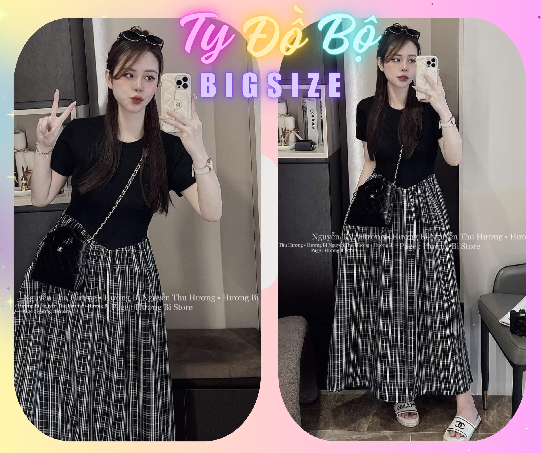 Set đầm dài Caro-duoc-ban-tai-Ty Đồ Bộ Bigsize