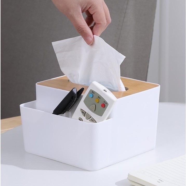 Hộp đựng khăn giấy nắp rời gỗ tre, có khe đựng bút và remote-duoc-ban-tai-BT Mart - Siêu thị dành cho Người bận rộn